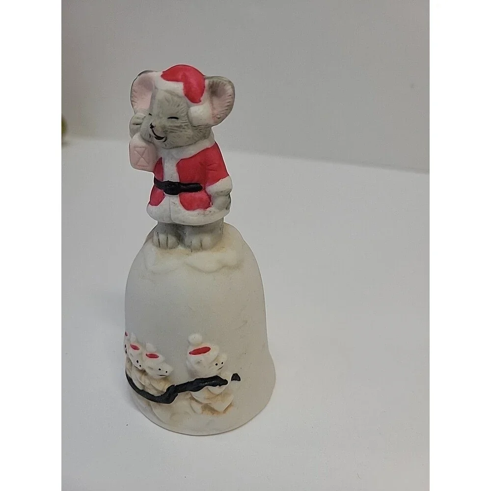 Vintage Ceramic Christmas‎ Mouse Bell Holiday Figurine